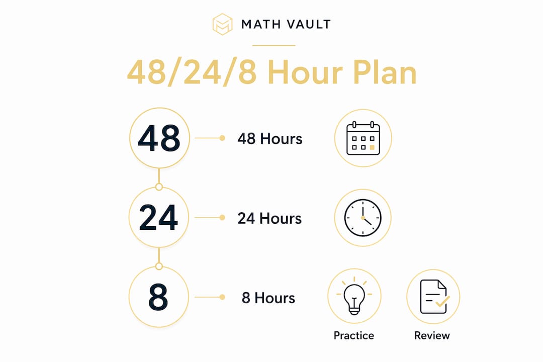 Infographic showing 48, 24, and 8 hour GCSE revision plan steps