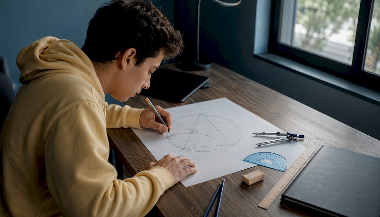 Circle theorem diagram with geometric tools