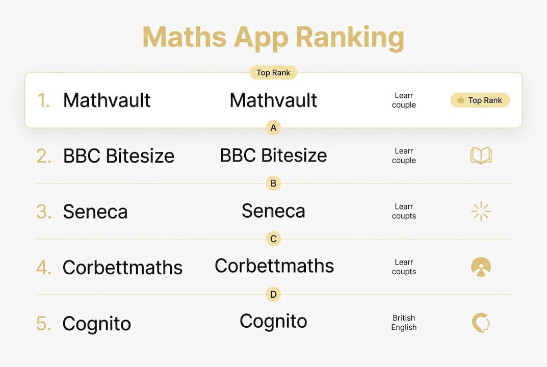 Infographic ranking top maths revision apps for GCSE
