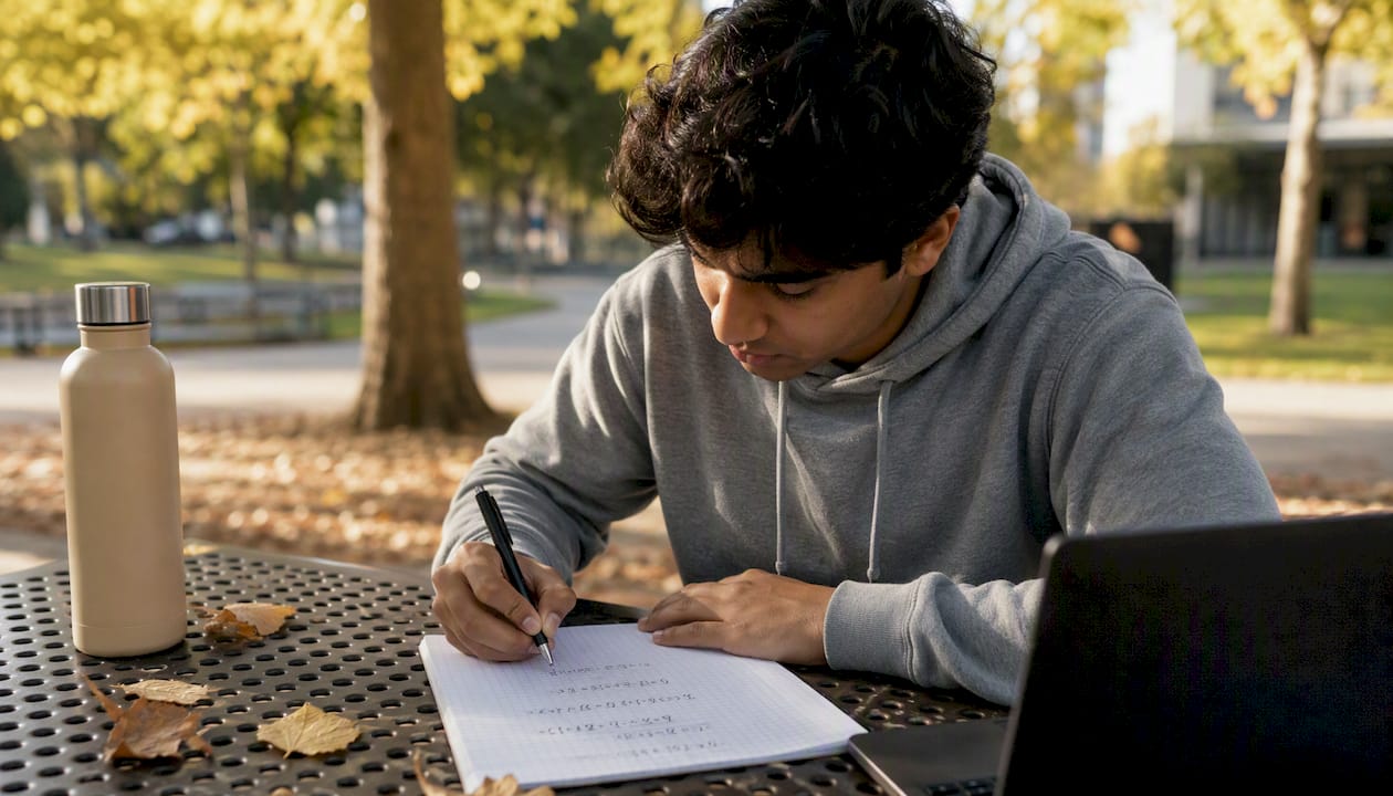Hands rewriting quadratic equation on graph paper