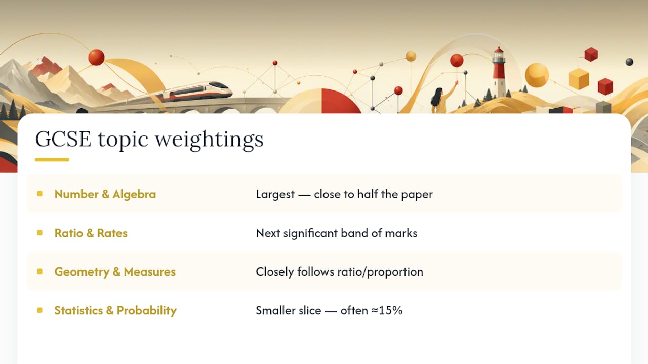 Which topics carry the most marks in the GCSE maths exam? — overview diagram