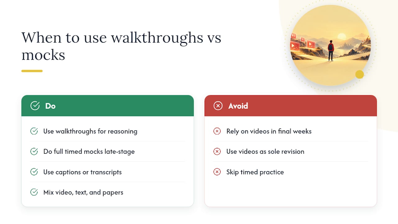 Why walkthroughs have limits and when timed practice matters more — overview diagram